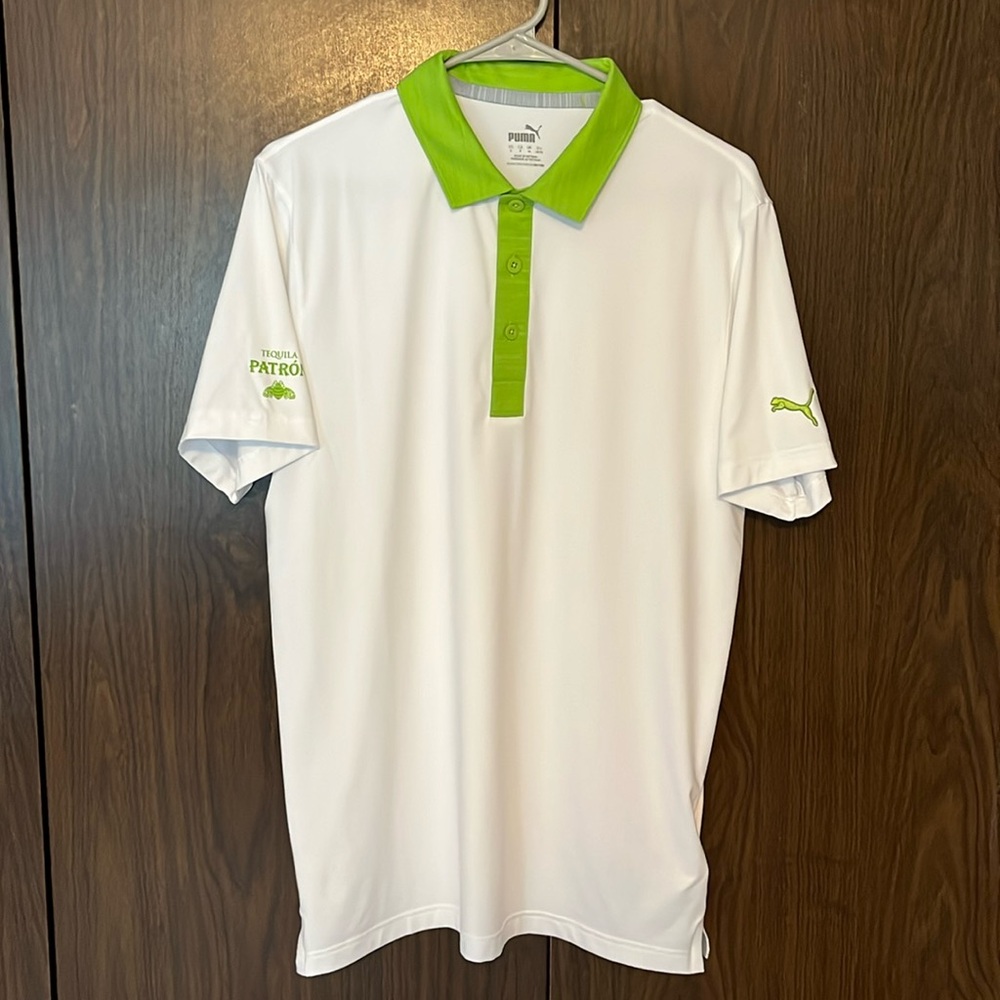 Mens Puma Golf Polo, small, white and lime green, NWOT